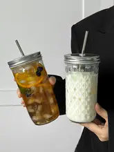 梅森ガラスドリンクジャー【冷たい飲み物・冷抽出コーヒー・ストロー付き・フルーツサラダ用・蓋付き】