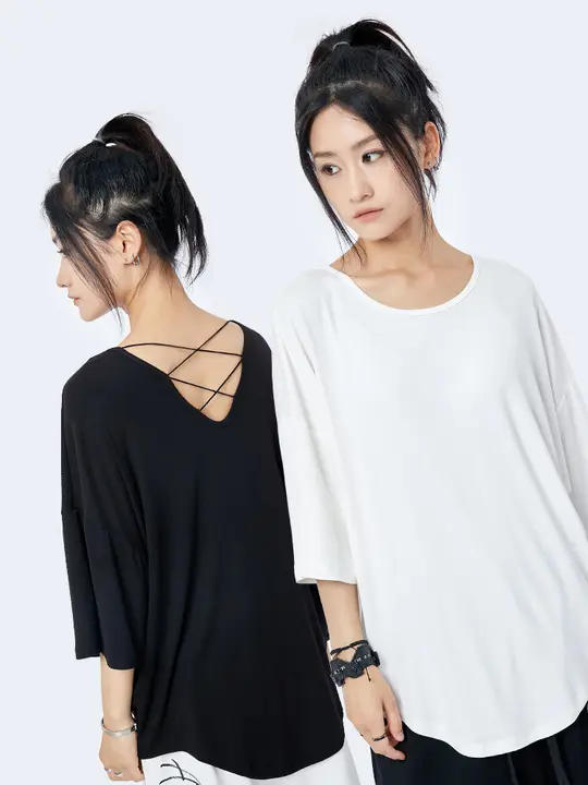 バックオープンTシャツ 夏季カジュアル 女性用 アメリカンビンテージ ゆったり 短袖
