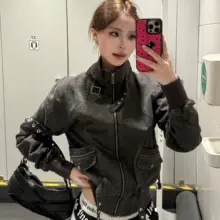 デニム工場風ジャケット【洗い加工・ノーカラー・女性用・フィット感あり】