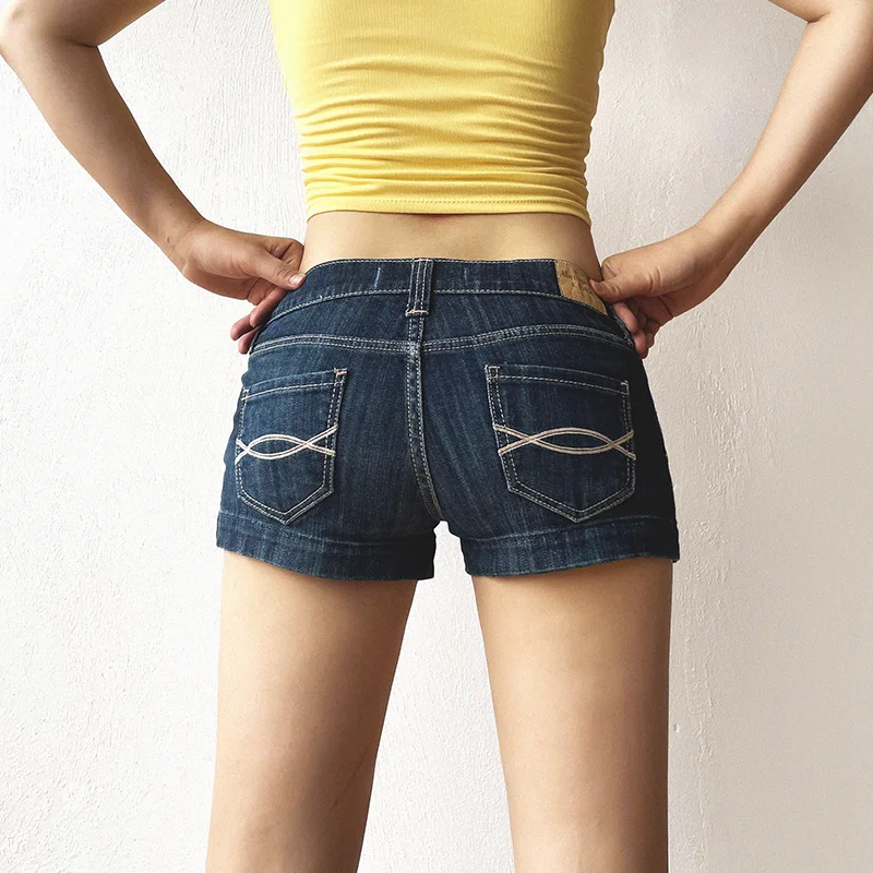 美式レトロ風 ローライズデニムショートパンツ【体型カバー・パーフェクトヒップライン】（セットアップ対応）