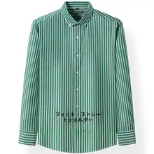 ストライプ柄長袖シャツ【メンズ・グリーン・カジュアルスタイル】