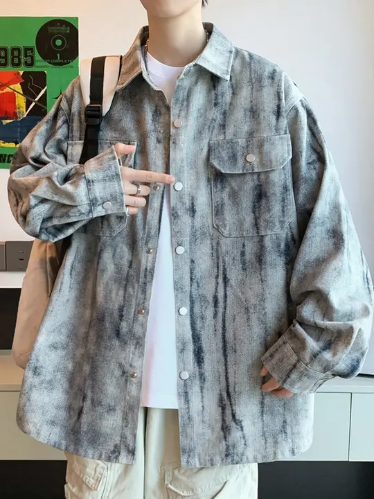 水洗いデニムジャケット【春秋用・ユニセックス・ビンテージ風・ゆったりフィット】