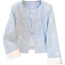 刺繍入りの新中華風 レディースジャケット【春秋用・短丈・ラウンドネック】