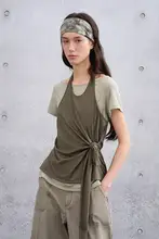 おしゃれで快適！ショート丈ツイストデザインTシャツ【夏用・カジュアル・スポーツ対応】（セットアップ対応）