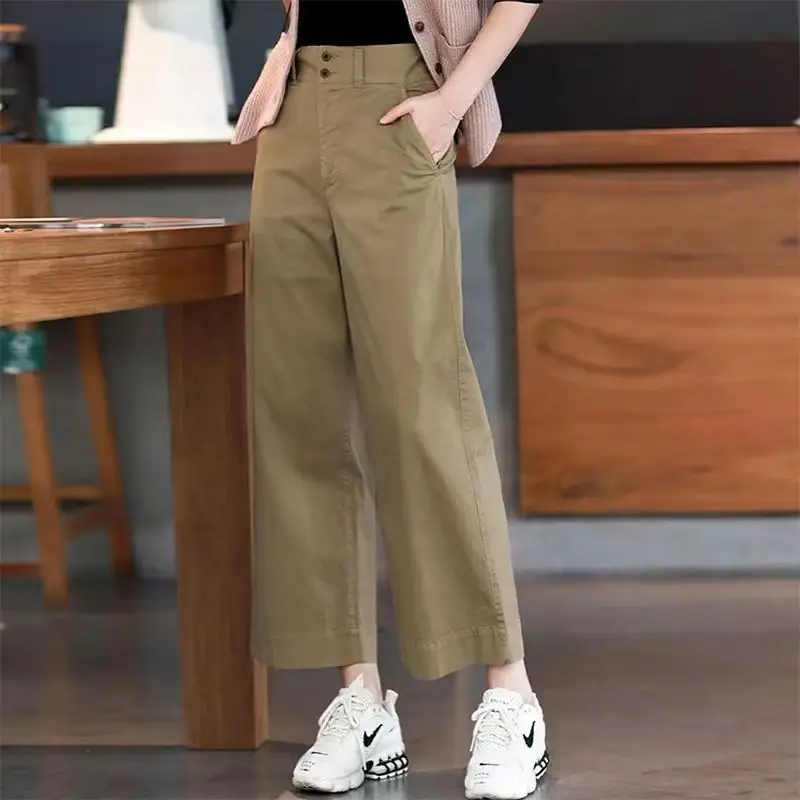 快適なコットン製 ハイウエストワイドレッグパンツ【ファッション・・夏用】（セットアップ対応） 大人可愛い服 50代コーデに最適