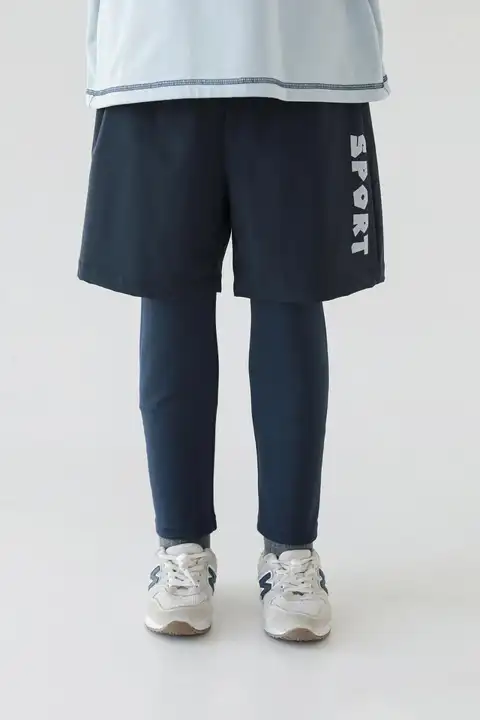 キッズ ボーイズ パンツ フェイクレイヤード クロップド丈 ストレッチ スポーツ トレニングウェア 春 秋 「oddtails」
