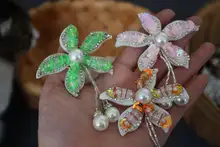 立体的な手作りビーズ付きフラワーパーツ【DIY装飾素材・パッチ用】