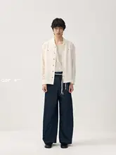 春夏用 ラフな雰囲気のデニムパンツ【透け感・ゆったりストレート・ウエスト紐付き】