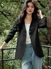カフェカラーの女性用ノーカラージャケット【カジュアル・秋春用・スリムフィット・小柄向け】