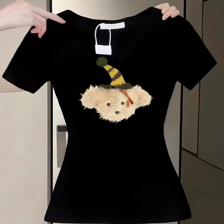 黒のショルダーデザイン 半袖Tシャツ【夏用・スリムフィット・韓国スタイル】