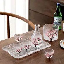 桜デザインのガラス清酒ポット＆カップセット【家庭用・熱燗用・2点セット】