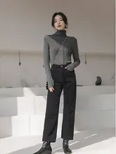 高級感あるハイネックニットトップス【グレー・細身デザイン・柔らかな素材】