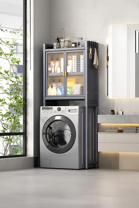 収納棚 洗濯機 スペース節約 多用途 ステンレス モダンデザイン