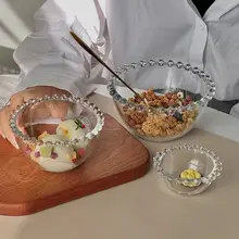 美しいデザインのガラス製オートミールヨーグルトボウル【パールエッジ・アイスクリーム・フルーツサラダ用】