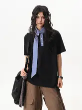 海洋テーマのチェック柄クルーネックショートスリーブカップルTシャツ【ゆったりしたデザイン・カジュアルスタイル】（セットアップ対応）