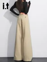 グレーのワイドレッグデニムパンツ【ハイウエスト・ストレートシルエット】