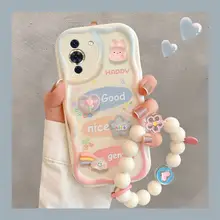 華为nova10用スマートフォンケース【防水・3Dデザイン・うさぎとクマのイラスト・チェーン付き】