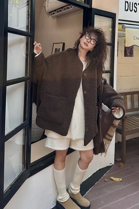 MOERSHOP レディース春用厚手ショートコート【羊毛混・ファーライニング・季節対応】