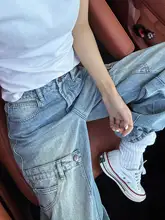 大きいサイズの女性用デニムパンツ【ブルー・ワイドレッグ・フィット・カジュアルスタイル】