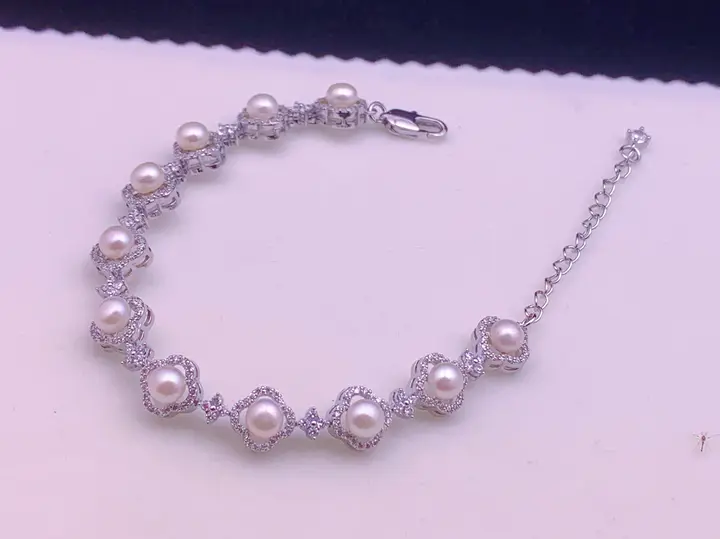 DIYパールアクセサリー用ビジュー付きフラワーパールブレスレット（セットアップ対応）