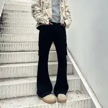 美式ストリートスタイルのフレア工装パンツ【レトロカモフラ・スリムフィット・女子用】