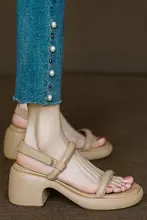 厚底オープントゥサンダル【真皮・粗めヒール・夏用・カジュアル】