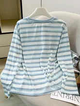 ファッションシンプルなゆったり通気性ストライプ長袖Tシャツ【夏用・カラーブロック・ラウンドネック・UVカット】