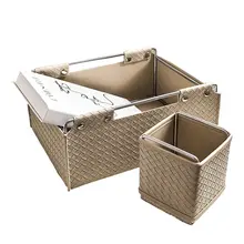 革製の収納バスケット【化粧品・小物整理用・デスク周りに最適・金属ハンドル付き】