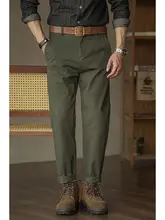 軍緑のワークパンツ【ゆったりシルエット・アメリカンヴィンテージ・ウォッシュ加工・秋冬用】（セットアップ対応）
