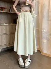 カキ色プリーツハイウエストミモレ丈スカート【女性用・ Aライン・大きなフレア】