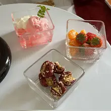 清新なデザインの四角いガラスボウル【アイスクリーム・デザート・フルーツ・朝食用・サラダ用】