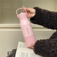 シンプルな大容量スリムステンレス保温ボトル【携帯用・女性向け・ストロー付き】