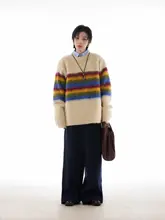 カラフルなボーダー柄ニットセーター【秋冬用・極上の柔らかさ・ユニセックス】（セットアップ対応）