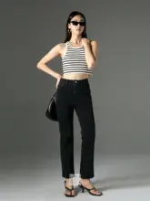 万能デザインのハイウエストストレートデニムパンツ【極上の柔らかさ・丈九分・スリムフィット】