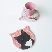猫デザインの吸水コースター【陶器製・熱対策・防滑】