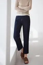 極上の柔らかさ！ハイウエスト微ストレッチストレートデニムパンツ【レディース・秋・九分丈】
