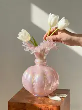 ピンクパール仕上げ フェンデンデザイン花瓶【手作り・インテリア用・リビング・寝室】