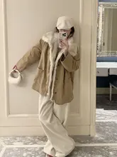 カーキ色デザインの工装中綿コート【冬用・エコファー付き・ミドル丈】