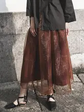 高腰オーガンザのフレアスカート【優雅な雰囲気・中長丈・ドレープ仕立て】（セットアップ対応）