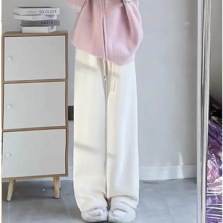 羊羔绒ワイドパンツ【秋冬用・高腰・フィット】
