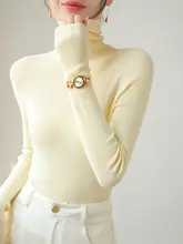 厚手 seamless ハイネックウールニットトップス【女性用・秋冬・スリムフィット・ブルー】