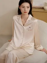 ストライプ柄と猫刺繍のスリーパー【ゆったりサイズ・シルク100%・ホームウェア】（セットアップ対応）