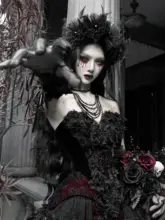 ゴシックスタイルの花嫁用ヴェール【花柄・暗黒系デザイン・冬用】