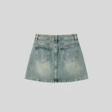 洗水加工デニムAラインスカート【秋用・分割デザイン】