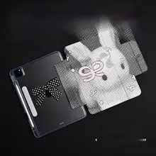 磁気クリンチャーアクリル製ビジュアルリボン小ウサギアートiPad保護カバー【iPad用・ペン収納付き】