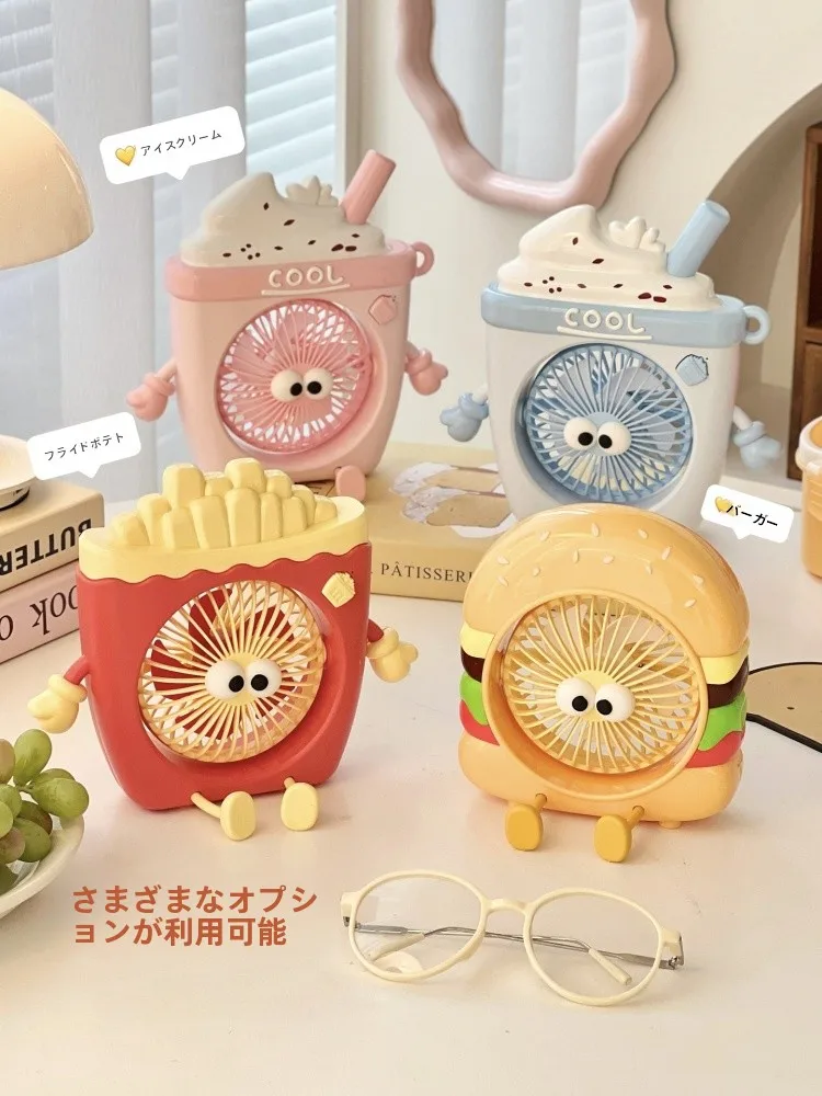 ハンバーガーとフライドポテトデザインのポータブルミニファン：USB充電式で学生向けに最適な涼しい風を届ける