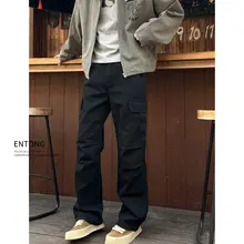 アメリカンレトロデザインのクリーンフィットワークパンツ【大きなポケット・フィット・ストレートレッグ】（セットアップ対応）