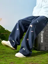 カートゥーンデザインのストレートワイドパンツ【裏地フリース・秋冬用】（セットアップ対応）