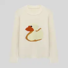 カートゥーン刺繍ラウンドネックニット【シンプル・ラフなスタイル】（セットアップ対応）