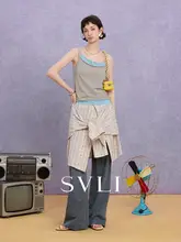 デザイン重ね着レイヤードビスチェ【コントラストカラー・スリムフィット】（セットアップ対応）